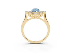 Fancy Blue Pear Cut Diamond Cluster Halo Ring Set in Yellow gold with Marquise and Round Accents