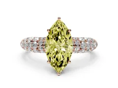 Fancy Yellow Marquise Cut Diamond Pavé Band Solitaire Ring Set in Rose gold with Close-Set Accent Stones and Prong Setting