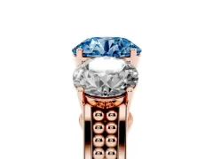 Fancy Blue Round Cut Diamond Three-Stone Ring Set in Rose gold with Textured Band