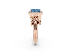 Fancy Blue Radiant Cut Diamond Halo Floral Band Ring Set in Rose gold with Prong Setting