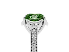 Fancy Green Princess Cut Diamond Halo Ring Set in Platinum with Channel Set Band and Prong Setting