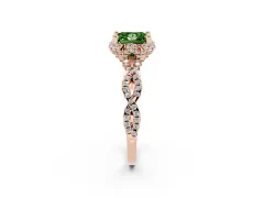 Fancy Green Princess Cut Diamond Halo Twist Band Solitaire Ring Set in Rose gold with Prong-Set Center Stone