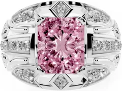 Fancy Pink Radiant Cut Diamond Art Deco Ring Set in White gold with Pavé Split Shank