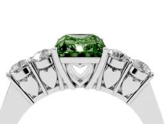 Fancy Green Radiant Cut Diamond Five-Stone Prong Set Band Ring Set in White gold with Polished Band