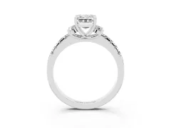 Emerald Cut Diamond Three-Stone Pavé Ring Set in Silver with Prong Setting