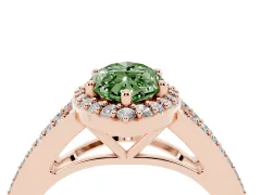 Fancy Green Marquise Cut Diamond Halo Split Shank Pavé Ring Set in Rose gold with Prong Setting