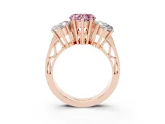 Fancy Pink Heart Cut Diamond Three-Stone Ring Set in Rose gold with Textured Band