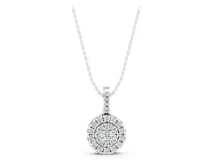 Round Diamond Double Halo Pendant Set in Silver with Allover Pavé