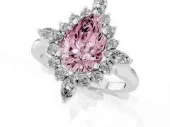 Fancy Pink Pear Cut Diamond Cluster Halo Ring Set in Silver with Marquise and Round Accents
