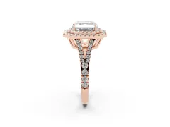 Asscher Cut Diamond Double Halo Ring Set in Rose gold with Pavé Band