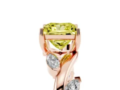 Fancy Yellow Princess Cut Diamond Solitaire Ring Set in Rose gold with Twisted Marquise Accent Band