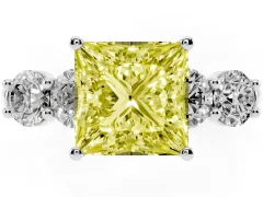 Fancy Yellow Princess Cut Diamond Five-Stone Prong Set Ring Set in Silver with Classic Band