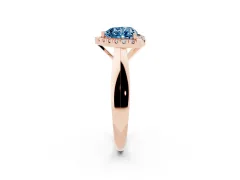 Fancy Blue Heart Cut Diamond Halo Solitaire Engagement Ring Set in Rose gold with Square Band and Prong Setting