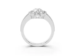 Oval Cut Diamond Halo Pavé Engagement Ring Set in Silver with Milgrain Detailing