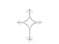 Pavé Diamond Cushion Cross Pendant Set in Silver with Fleur-de-Lis Prongs