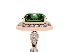 Fancy Green Asscher Cut Diamond Halo Engagement Ring Set in Rose gold with Twisted Band and Prong Setting