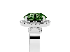 Fancy Green Round Cut Diamond Halo Ring Set in White gold with Pavé-Lined Split Shank Band