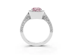 Fancy Pink Oval Cut Diamond Halo Engagement Ring Set in Silver with Accent Split Shank Band