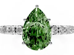 Fancy Green Pear Cut Diamond Pavé Solitaire Engagement Ring Set in White gold with Prong Setting