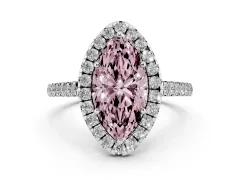Fancy Pink Marquise Cut Diamond Halo Pavé Engagement Ring Set in White gold with Prong Setting