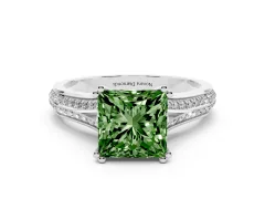 Fancy Green Princess Cut Diamond Split Shank Pavé Engagement Ring Set in Silver with Prong-Set Center Stone