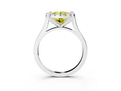 Fancy Yellow Round Cut Diamond Cluster Halo Solitaire Ring Set in White gold with Prong Setting