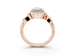 Radiant Cut Diamond Halo Floral Band Ring Set in Rose gold with Prong Setting