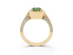 Fancy Green Oval Cut Diamond Halo Engagement Ring Set in Yellow gold with Accent Split Shank Band