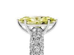Fancy Yellow Marquise Cut Diamond Pavé Band Solitaire Ring Set in White gold with Close-Set Accent Stones and Prong Setting