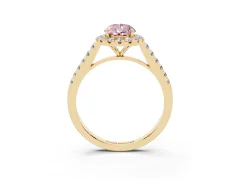 Fancy Pink Pear Cut Diamond Halo Pavé Engagement Ring Set in Yellow gold with Prong Setting