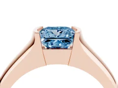 Fancy Blue Princess Cut Diamond Bezel Solitaire Ring Set in Rose gold with Wide Band