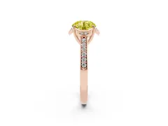 Fancy Yellow Round Cut Diamond Halo Ring Set in Rose gold with Channel Set Band and Prong Setting