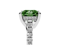 Fancy Green Princess Cut Diamond Solitaire Ring Set in White gold with Brilliant Pavé Band and Prong Setting