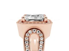 Radiant Cut Diamond Halo Ring Set in Rose gold with Milgrain Accent Split Shank