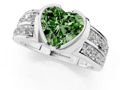 Fancy Green Heart Cut Diamond Wide Channel Set Band Ring Set in White gold with Bezel Setting