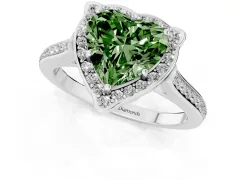 Fancy Green Heart Cut Diamond Halo Ring Set in Silver with Pavé-Lined Shoulders and Prong Setting