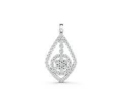 Pear-Shape Diamond Halo Pendant Set in White gold with Pavé Frame and Cluster Center