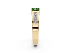 Fancy Green Cushion Cut Diamond Solitaire Ring Set in Yellow gold with Channel-Set Accent Stones and Prong Setting