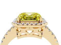 Fancy Yellow Asscher Cut Diamond Halo Ring Set in Yellow gold with Pavé Shoulders and Halo-Framed Center
