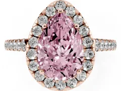 Fancy Pink Pear Cut Diamond Halo Pavé Engagement Ring Set in Rose gold with Prong Setting