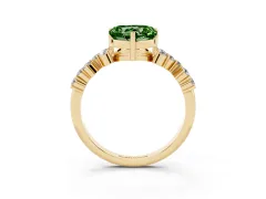 Fancy Green Heart Cut Diamond Ring Set in Yellow gold with Scattered Round Accents