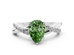 Fancy Green Pear Cut Diamond Twisted Pavé Band Ring Set in Silver with Prong Setting