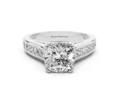 Cushion Cut Diamond Channel Set Solitaire Engagement Ring Set in Platinum with Prong Setting