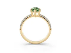 Fancy Green Marquise Cut Diamond Solitaire Ring Set in Yellow gold with Multi-Row Round Pavé Band and Prong Setting