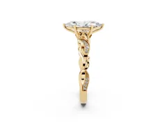 Marquise Cut Diamond Vine Band Solitaire Ring Set in Yellow gold with Milgrain Prong Setting