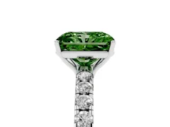 Fancy Green Radiant Cut Diamond Pavé Solitaire Engagement Ring Set in Silver with Prong Setting