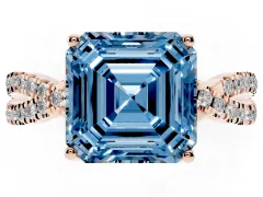 Fancy Blue Asscher Cut Diamond Twist Pavé Solitaire Engagement Ring Set in Rose gold with Prong Setting