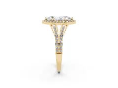 Marquise Cut Diamond Halo Split Shank Pavé Ring Set in Yellow gold with Prong Setting
