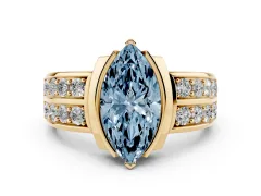 Fancy Blue Marquise Cut Diamond Wide Channel Set Band Ring Set in Yellow gold with Bezel Setting