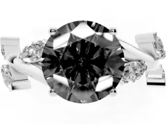 Fancy Black Round Cut Diamond Solitaire Ring Set in White gold with Twisted Marquise Accent Band